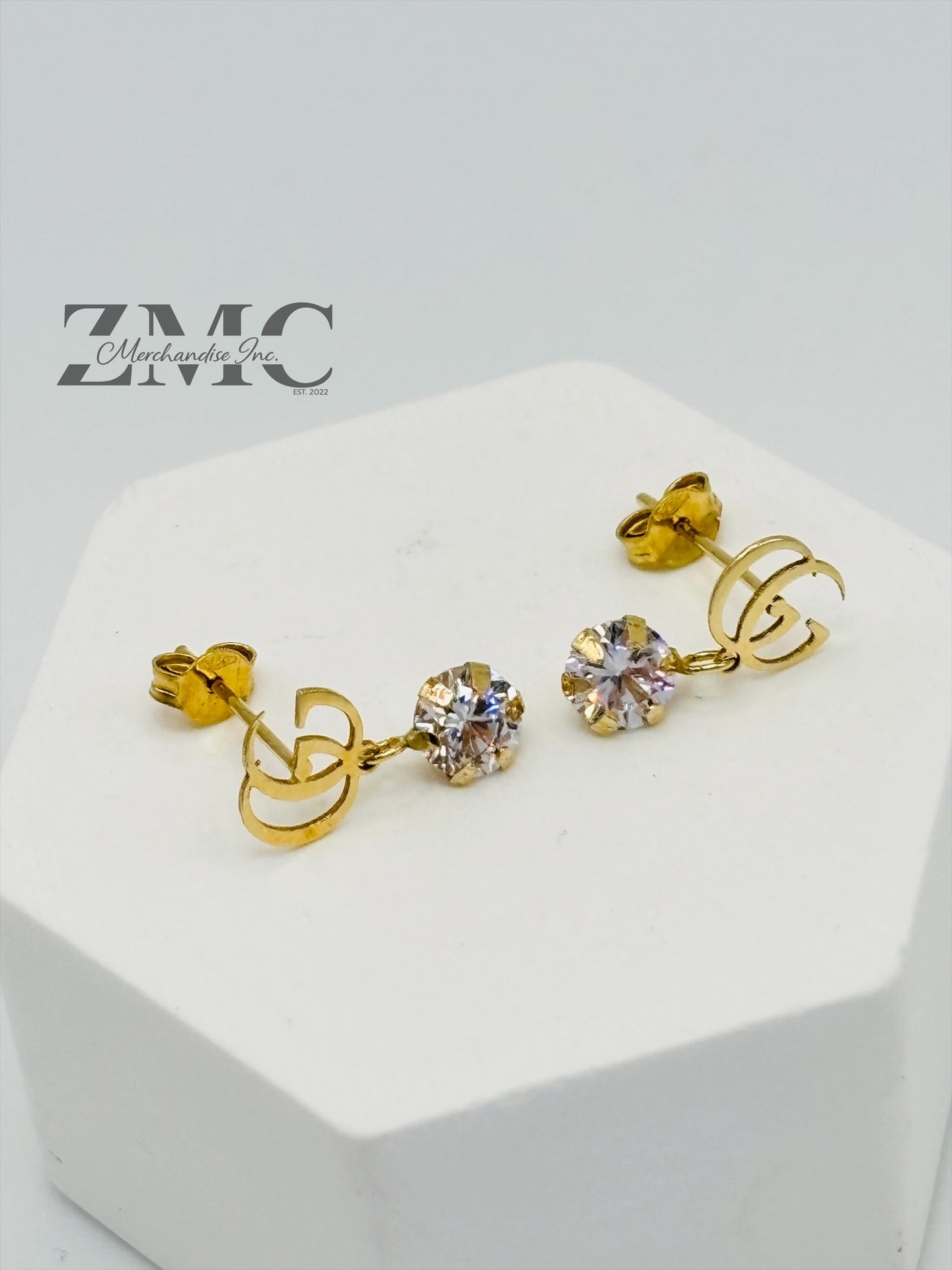 18K Gold Dangling Zircon Stone Earrings