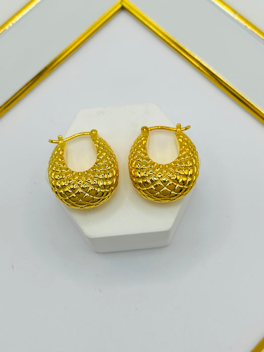 18K Gold Woven Pattern Loop Earrings (Electroform)