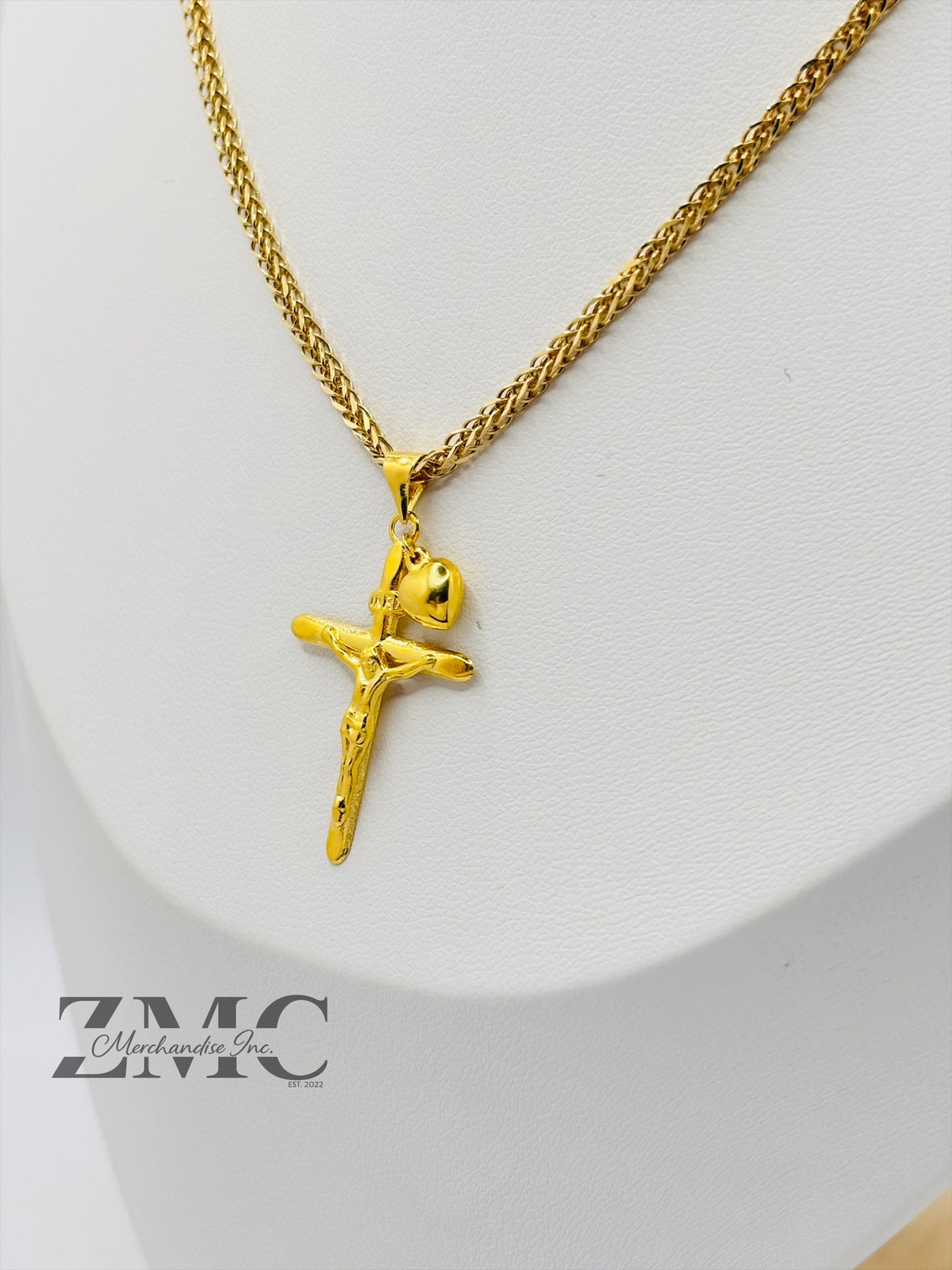 18K Gold Cross & Heart Necklace