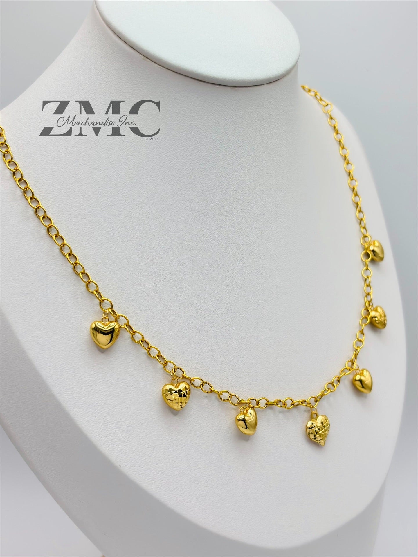18K Gold 7 Station Heart Necklace