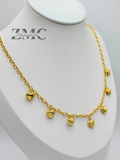 18K Gold 7 Station Heart Necklace