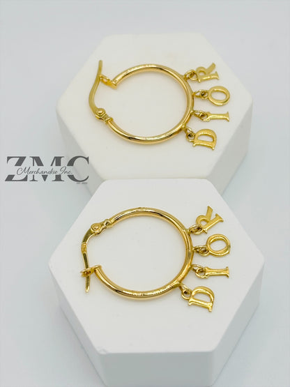 18K Gold D Loop Earrings