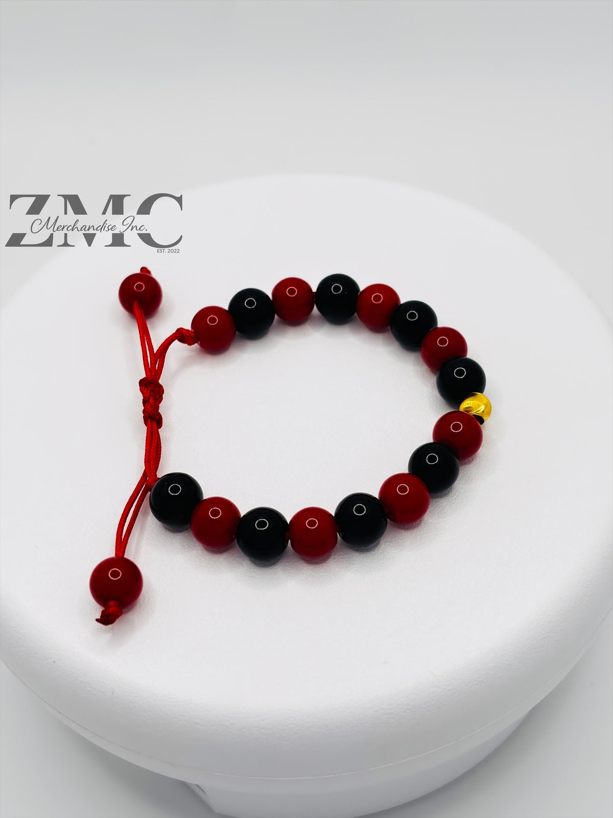 18K Gold Cats Eye Ball Baby/Kids Red & Black Stone Bracelet