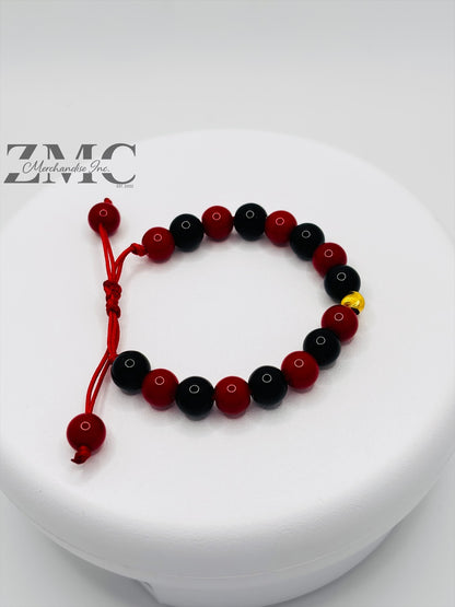 18K Gold Cats Eye Ball Baby/Kids Red & Black Stone Bracelet