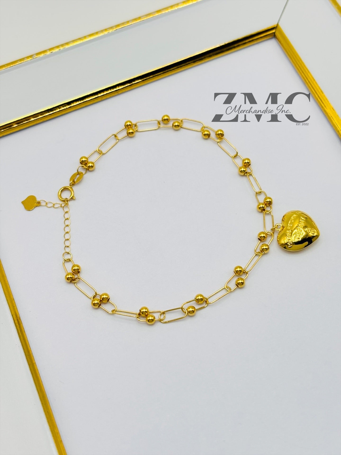 18K Gold Micro Hardware with Heart Charm Bracelet
