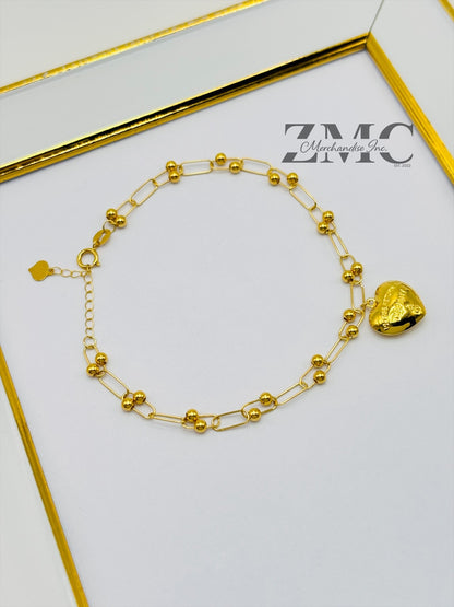 18K Gold Micro Hardware with Heart Charm Bracelet