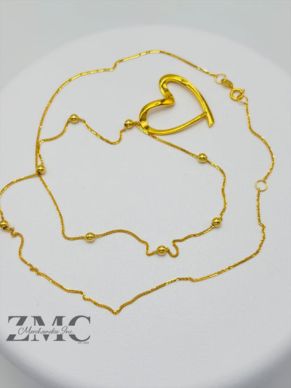18K Gold Attached Heart with Ball Necklace