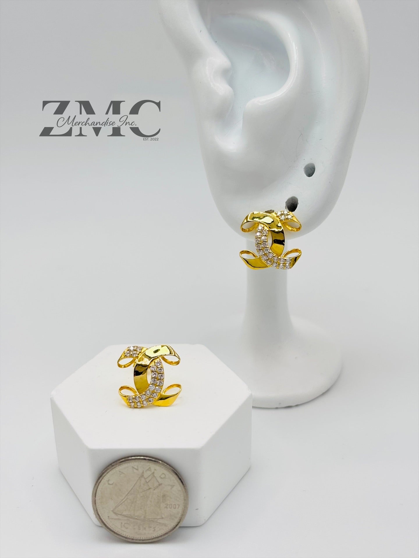 18K Gold C with Stone Earrings