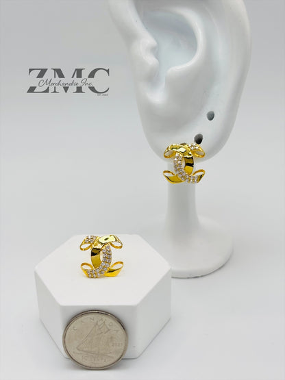 18K Gold C with Stone Earrings