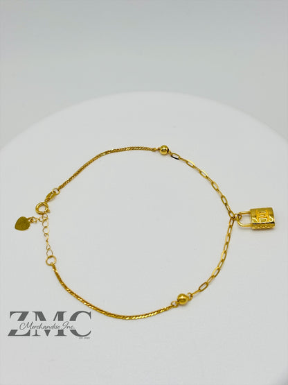 18K Gold Bracelet with Padlock Charm