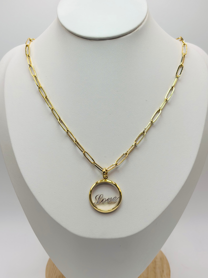 18K Gold Love Paperclip Necklace