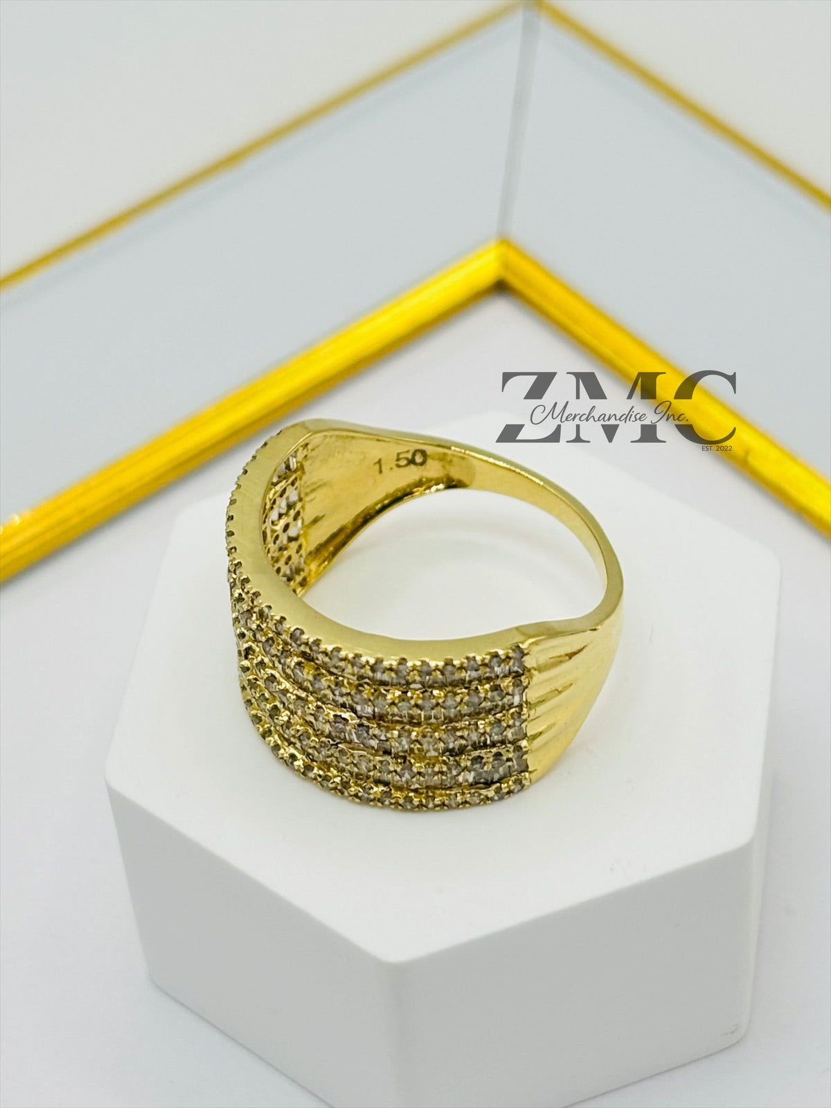 K18 Japan 4 Layered Natural Diamond Baguette Ring 1.5 carat