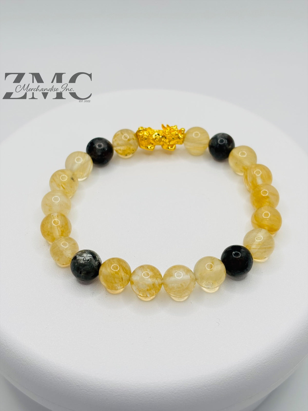 18K Gold Lucky Piyao/ Pi Xiu Citrine Labradorite Bracelet ( Hollow Empty Inside) Medium