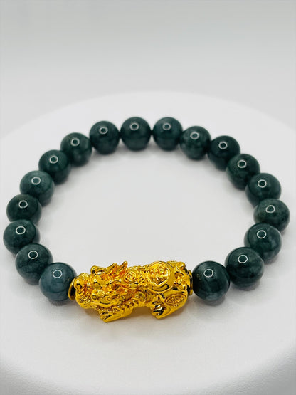 18K Gold Lucky Piyao/ Pi Xiu Green Jade Bracelet( Hollow Empty Inside) XXL PIYAO