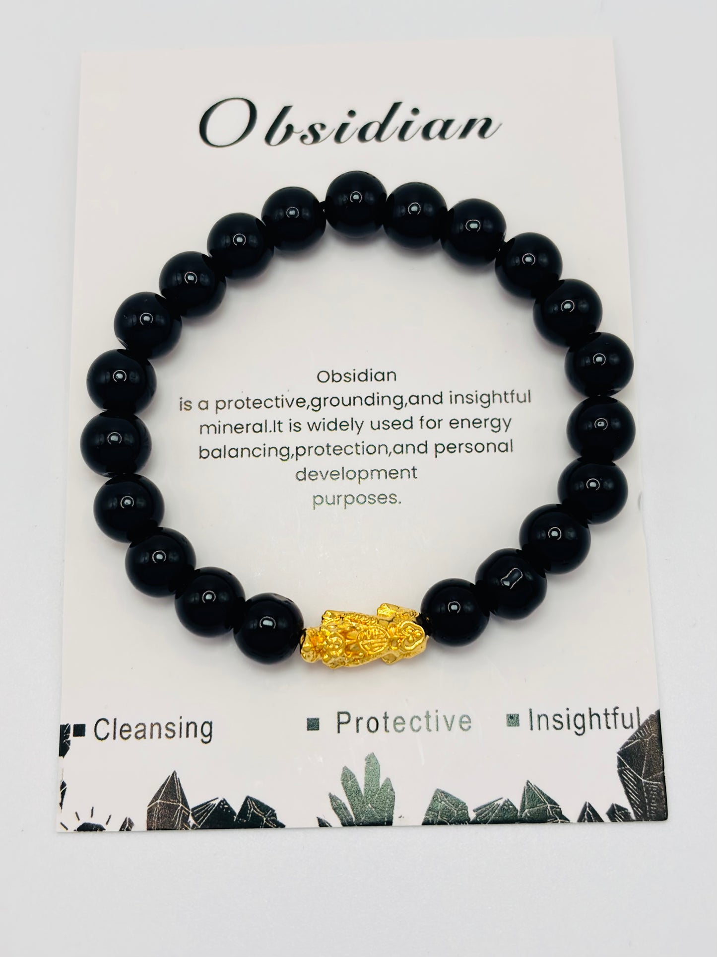 18K Gold Lucky Piyao/ Pi Xiu Black Obsidian Stone ( Hollow Empty Inside) Medium Size