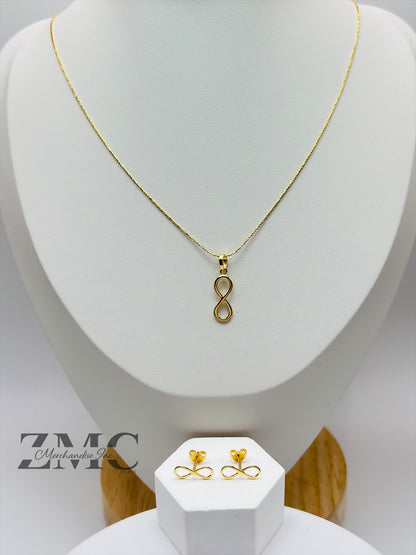 18K Gold Infinity Earrings and Necklace Set