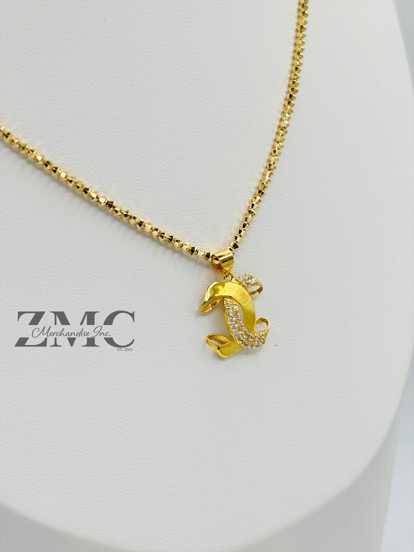 18K Gold C Earrings and Necklace Set