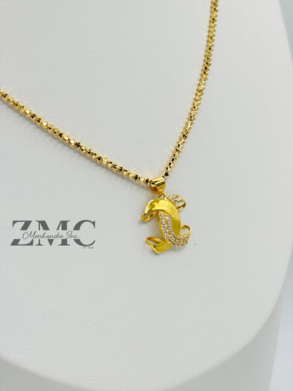 18K Gold C Earrings and Necklace Set