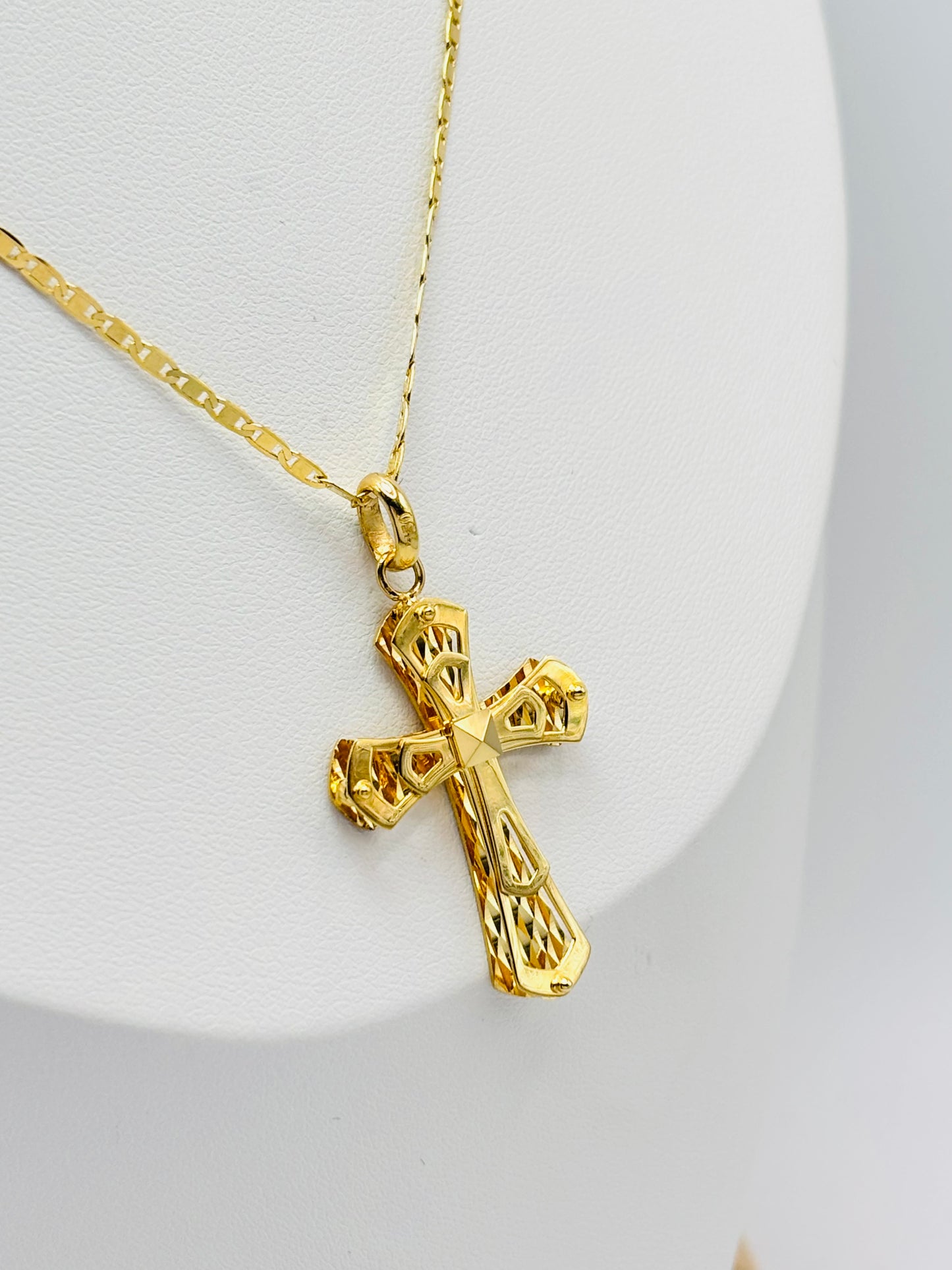 18K Gold Back to Back Cross Necklace