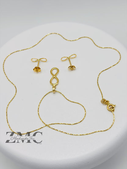 18K Gold Infinity Earrings and Necklace Set
