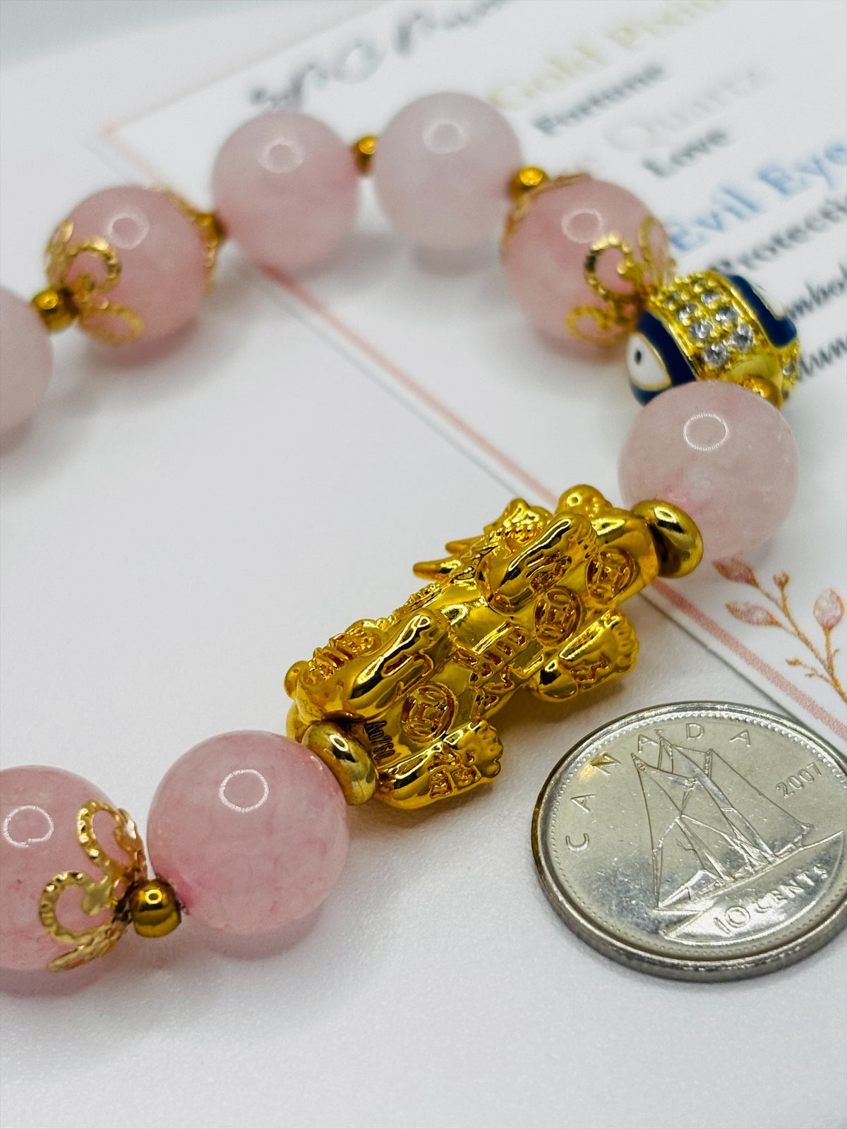 18K Gold Lucky Piyao/ Pi Xiu Rose Quartz Bracelet( Hollow Empty Inside) Extra Large
