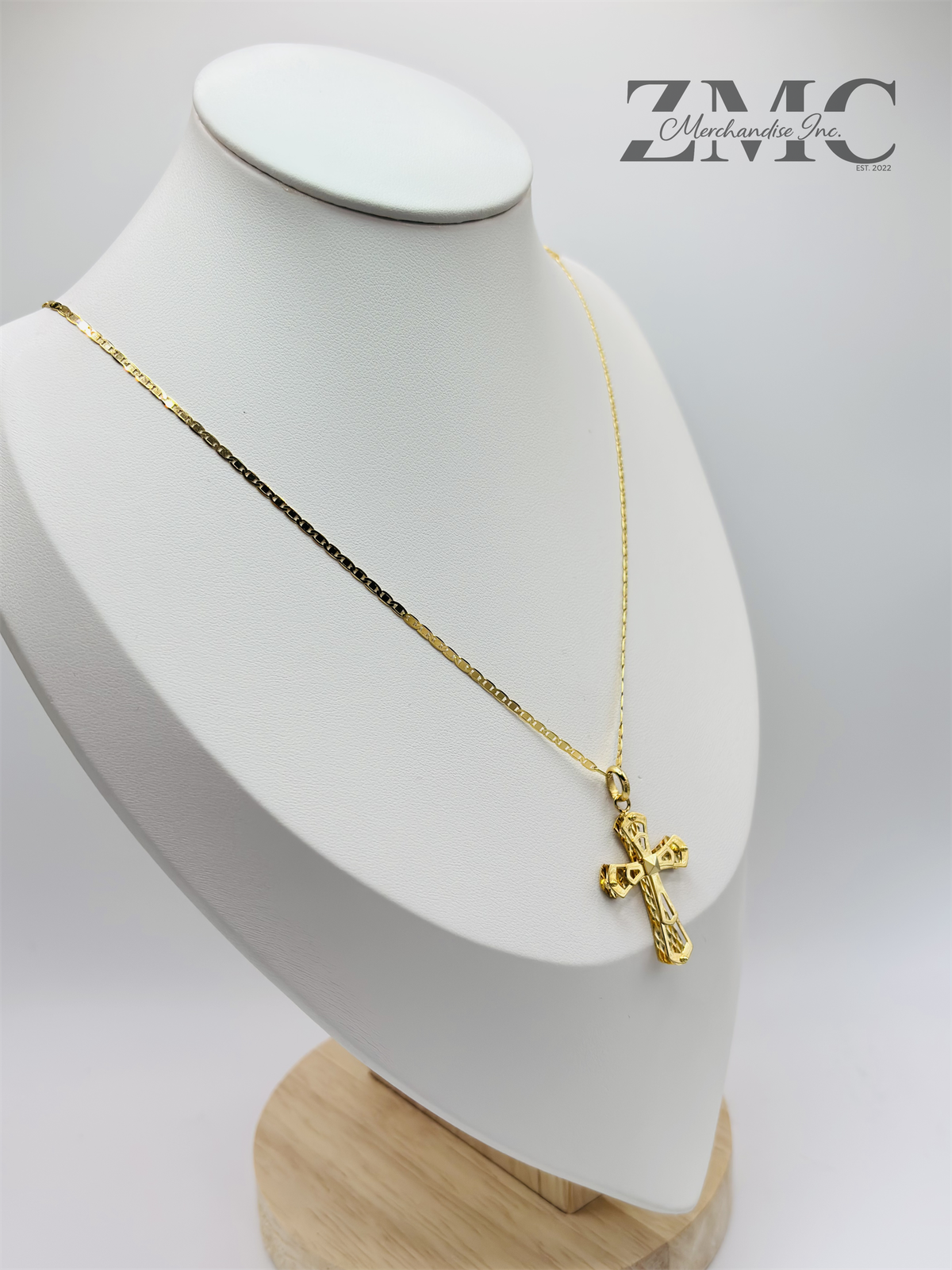 18K Gold Back to Back Cross Necklace