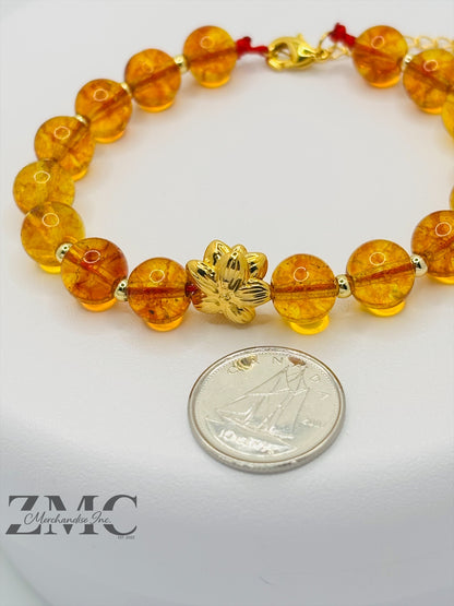 18K Gold Lucky Lotus Flower Bracelet Citrine Stone ( Hollow Empty Inside)