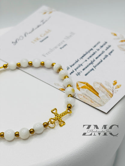18K Gold Cross Fresh Shell Stone ( Hollow Empty Inside)