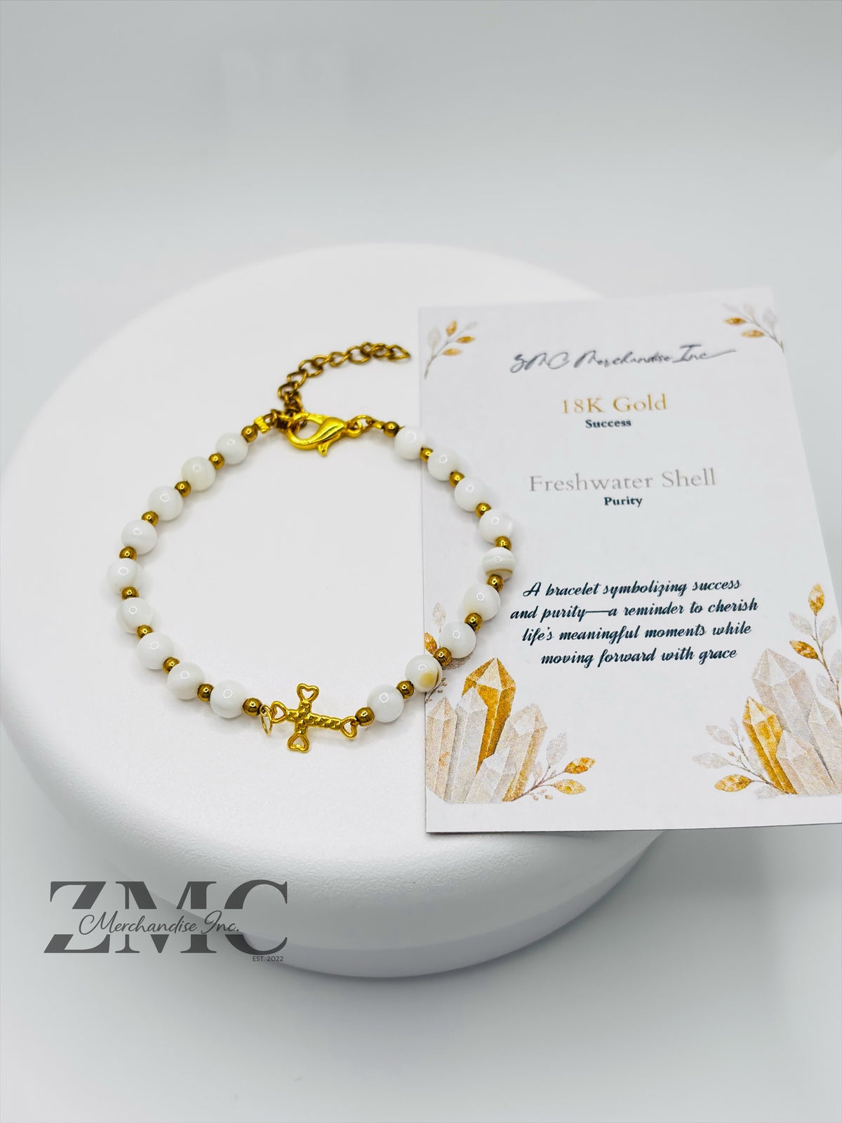 18K Gold Cross Fresh Shell Stone ( Hollow Empty Inside)