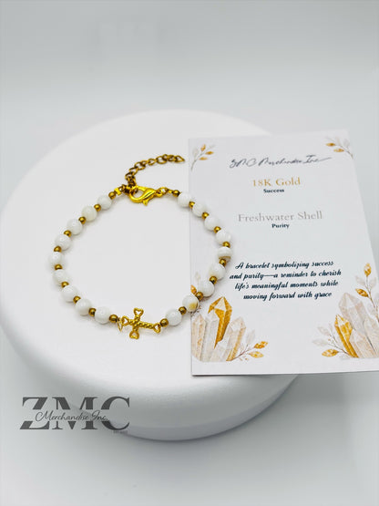 18K Gold Cross Fresh Shell Stone ( Hollow Empty Inside)