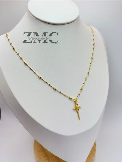 18K Gold Mirror Ball Cross Necklace