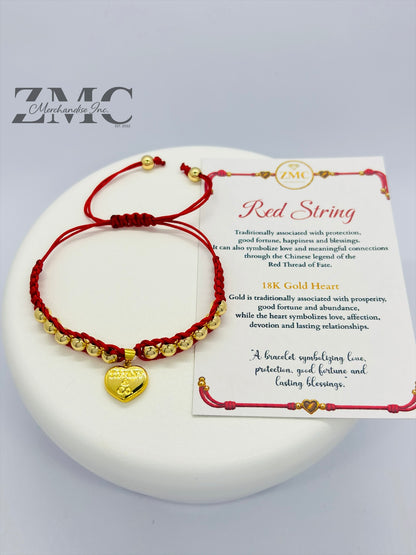 18K Gold Red Heart String Bracelet