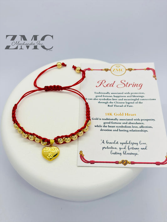 18K Gold Red Heart String Bracelet