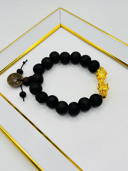 18K Gold Lucky Dragon Wood Stone ( Hollow Empty Inside) XXL