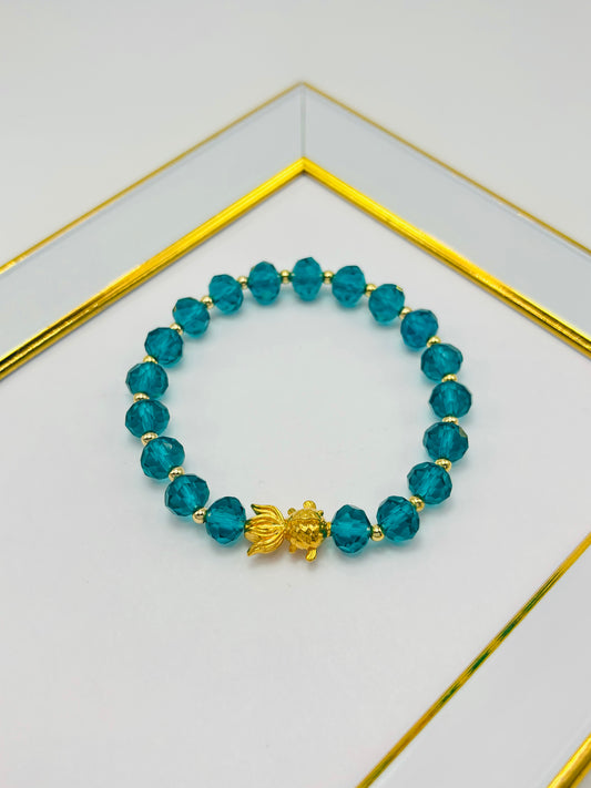 18K Gold Lucky Koi Fish  Blue/Green Stone  ( Hollow Empty Inside) Medium Size