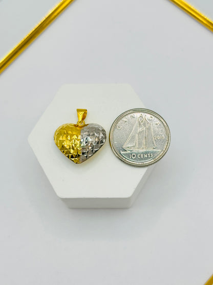 18K Gold Heart Diamond Cut Pendant