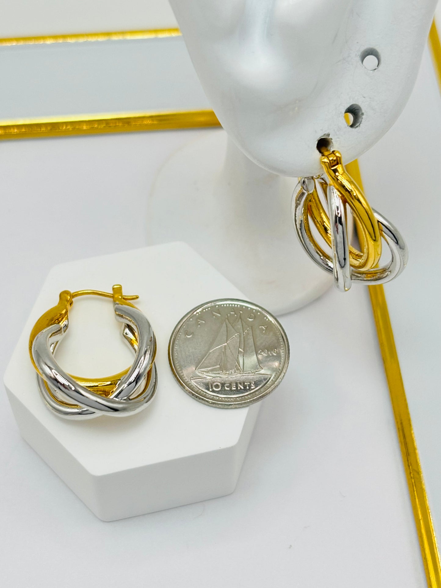 18K Gold Two Tone Loop Earrings (Electroform)