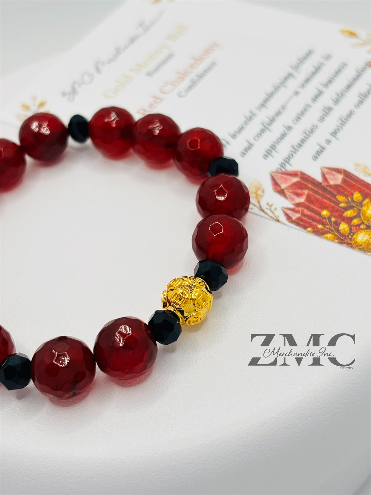 18K Gold  Lucky Money Catcher Ball Red Chalcedony Bracelet  ( Hollow Empty Inside)