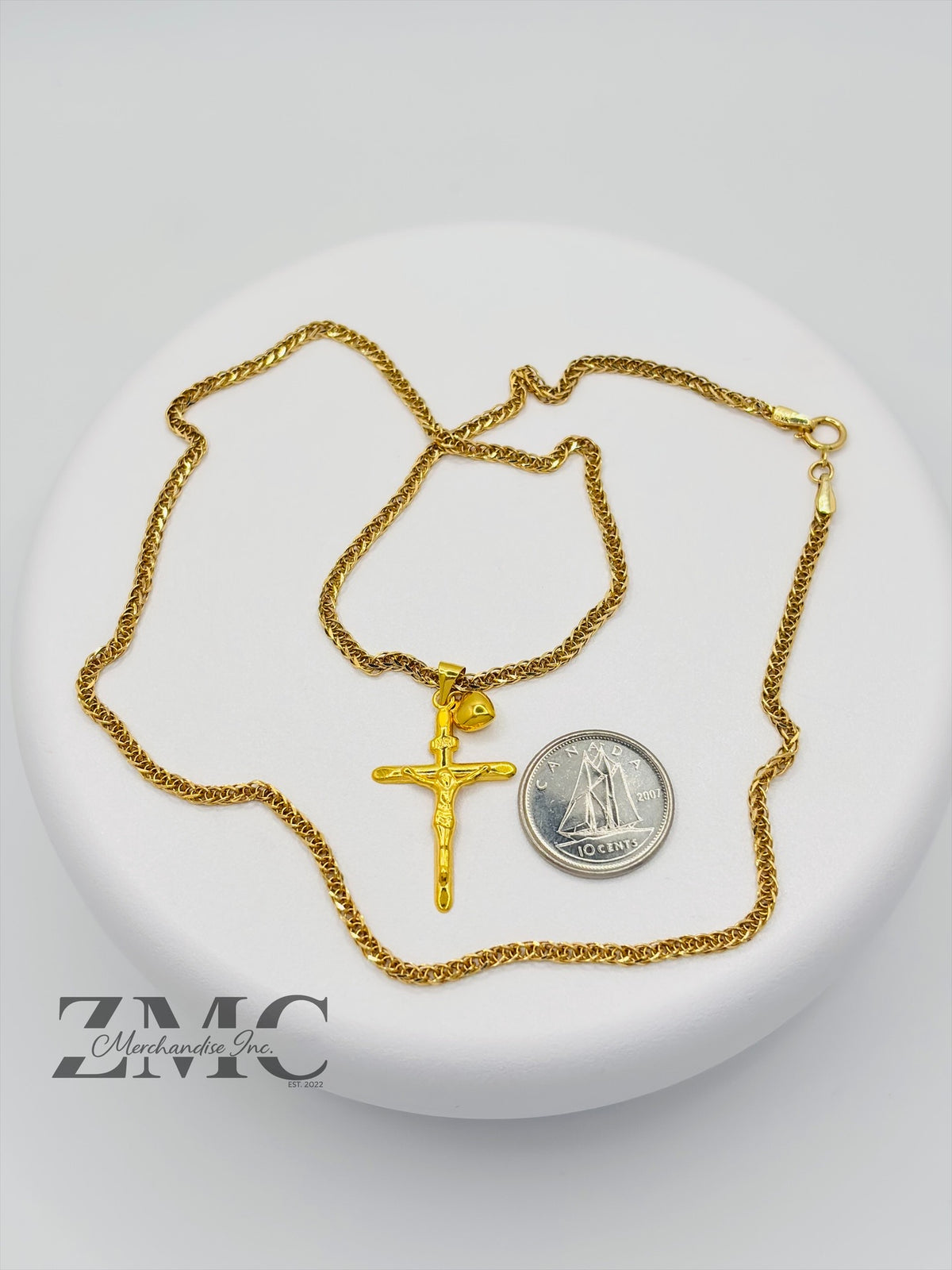 18K Gold Cross & Heart Necklace