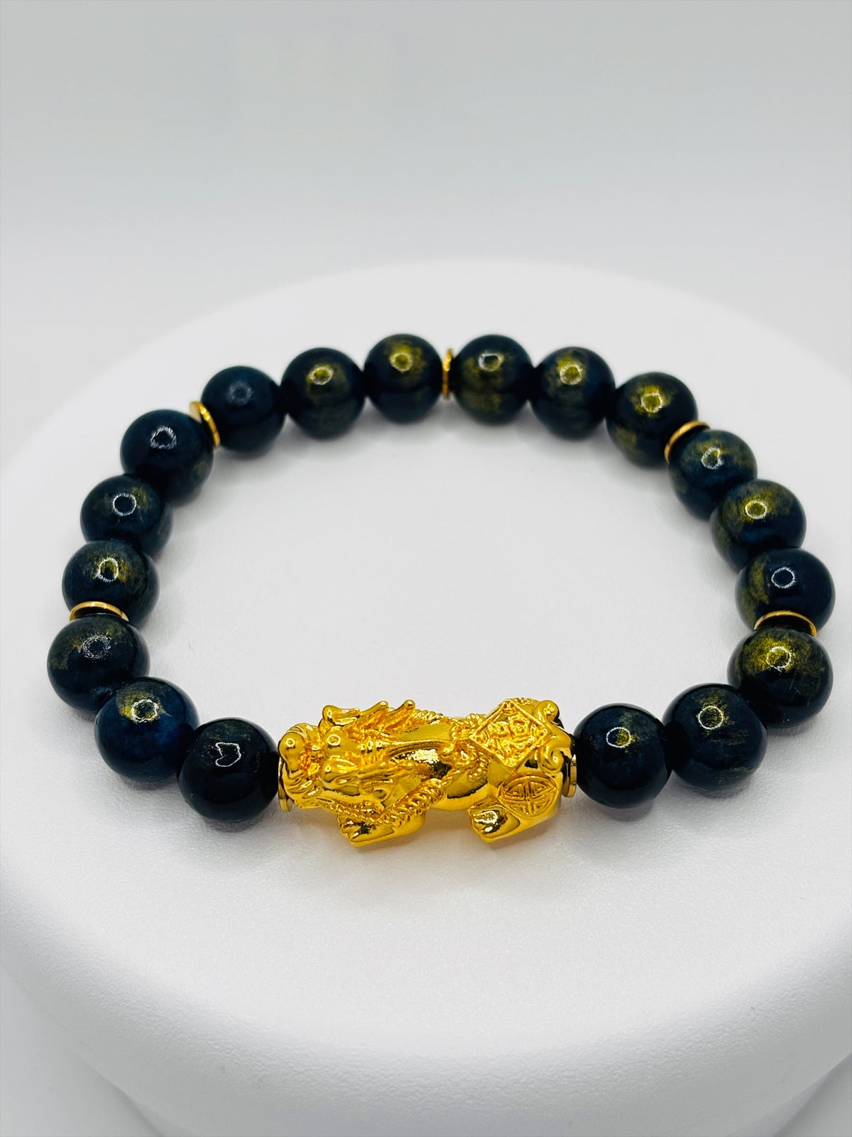 18K Gold Lucky Piyao/ Pi Xiu Dark Blue/Gold Jasper Bracelet( Hollow Empty Inside) XXL PIYAO