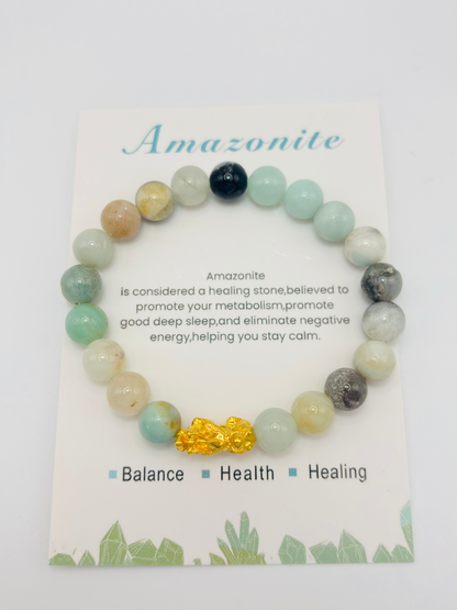 18K Gold Lucky Piyao/ Pi Xiu Amazonite Stone ( Hollow Empty Inside) Medium Size