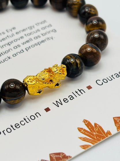 18K Gold Lucky Piyao/ Pi Xiu Tiger Eye Stone ( Hollow Empty Inside) Medium Size