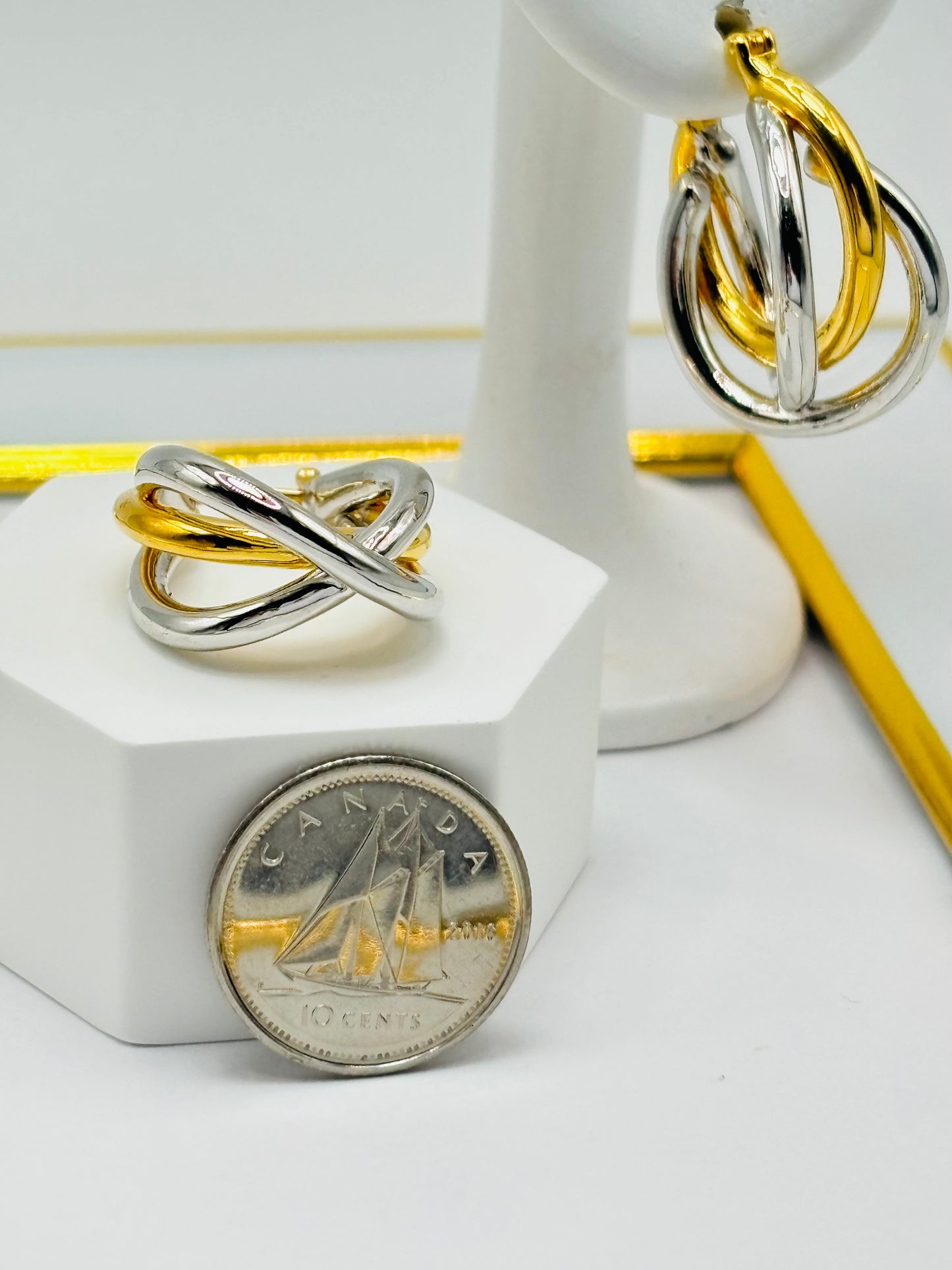 18K Gold Two Tone Loop Earrings (Electroform)