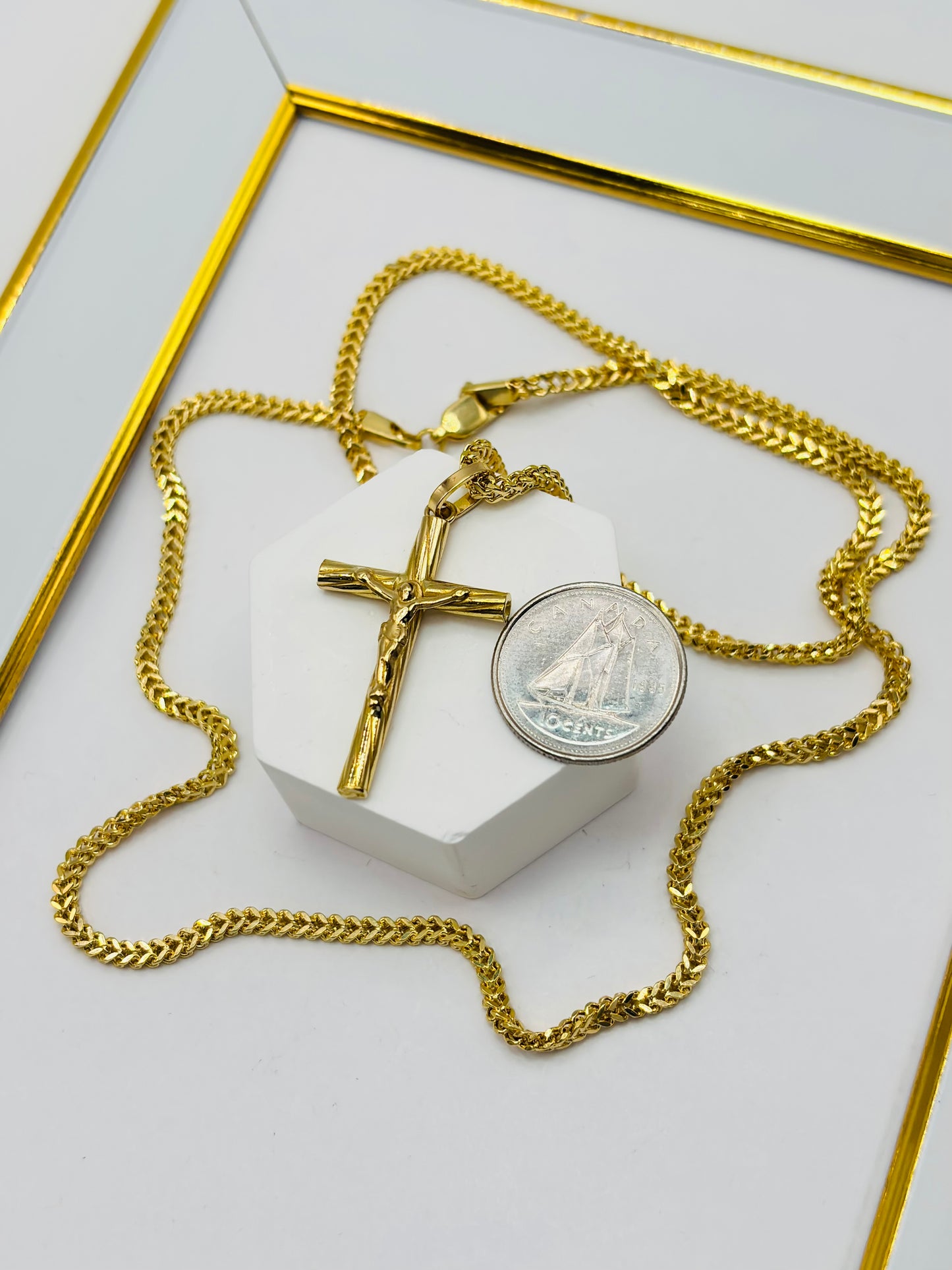 18K Gold Cross Foxtail Necklace