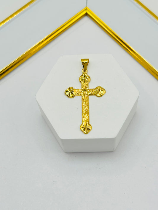 18K Gold Cross Diamond Cut Pendant