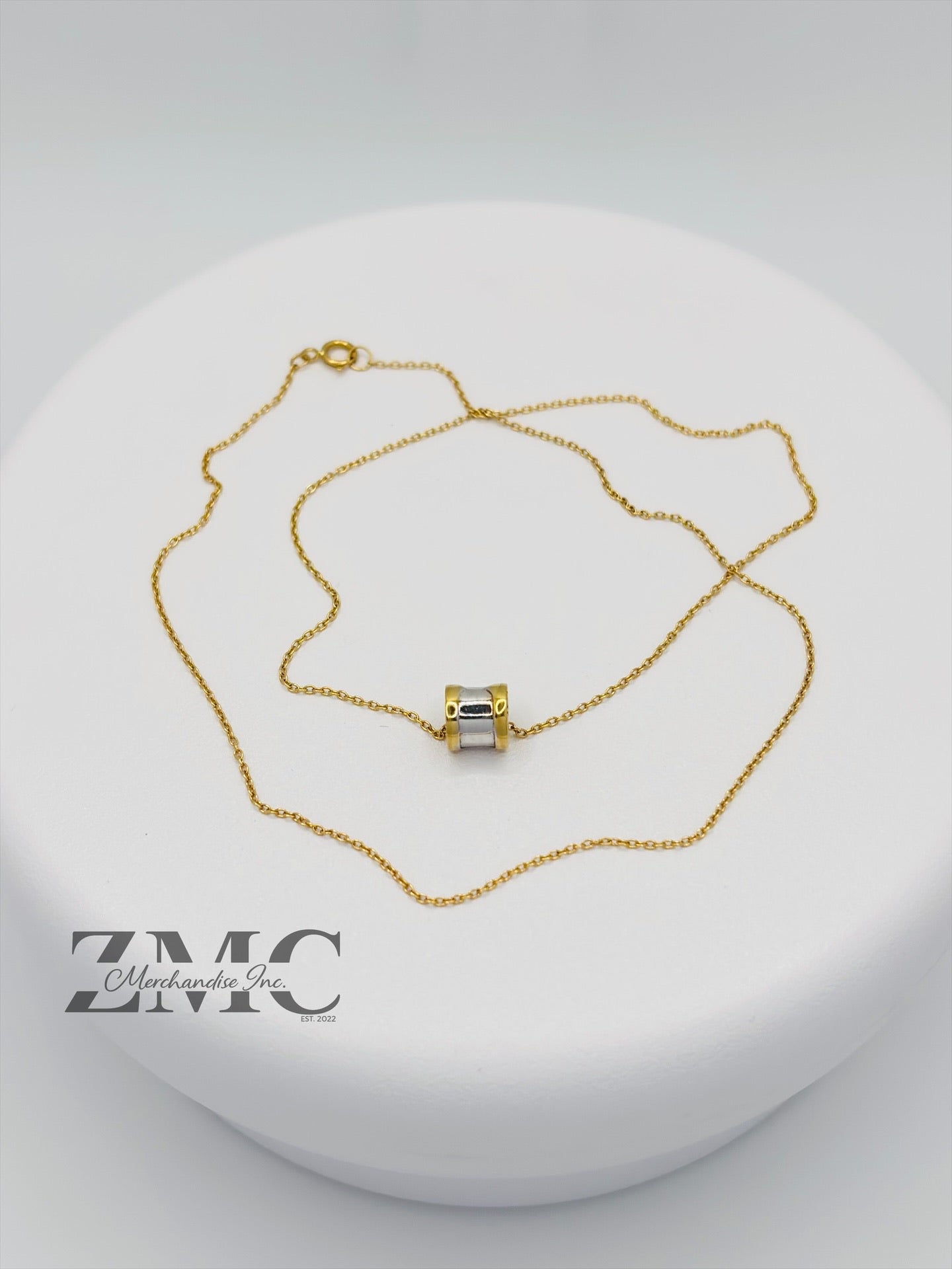 18K Gold Necklace with Barrel Pendant (Chocker Adult/Kids)