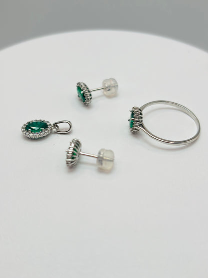 K18 Japan Earrings, Ring, and Pendant Zircon Green Stone Set