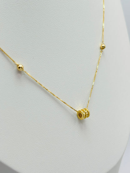 18K Gold Barrel & Ball Attached Necklace