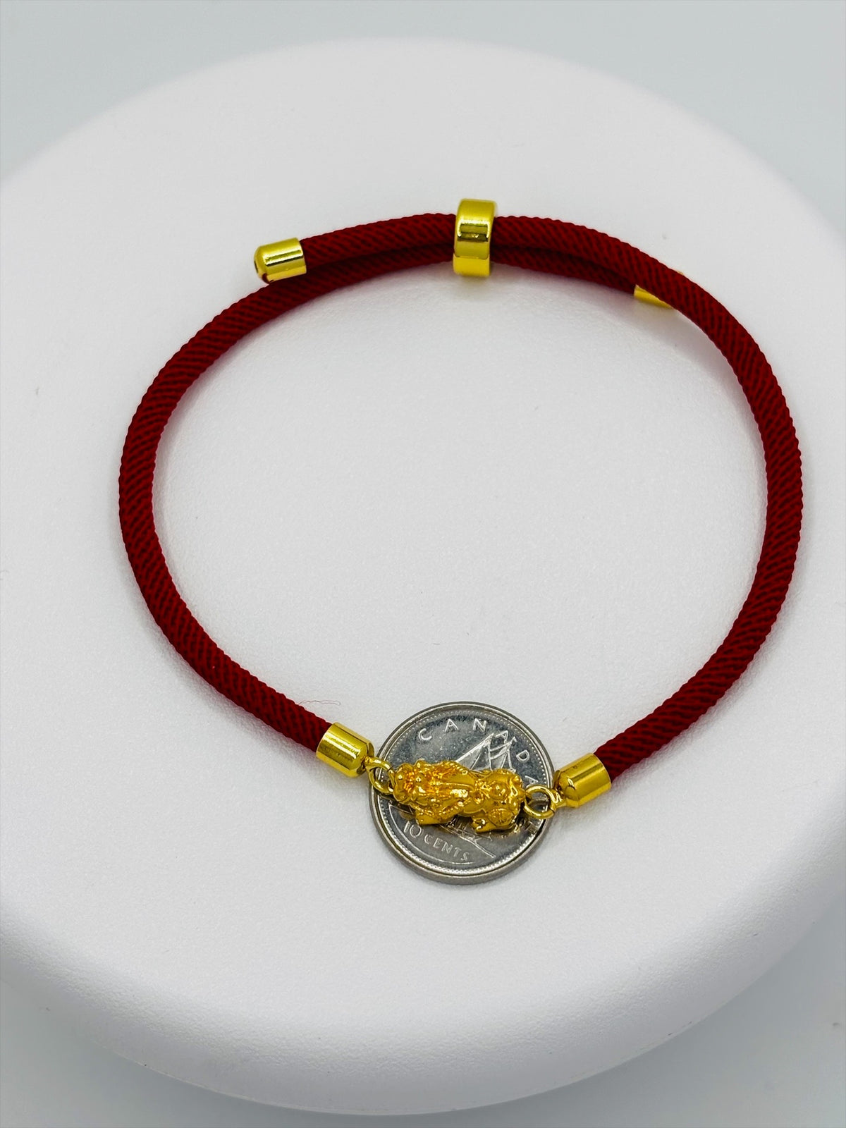 18K Gold Lucky Piyao/ Pi Xiu Red String Bracelet ( Hollow Empty Inside) Small