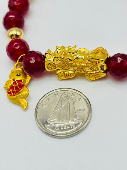 18K Gold  Lucky Piyao/ Pi Xiu Bracelet Red Koi ( Hollow Empty Inside) Extra Large Size